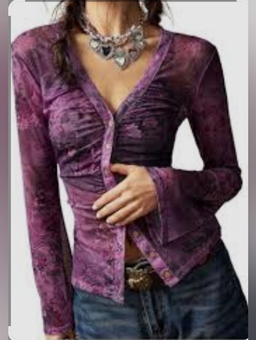 Forever 21  Long-Sleeve V-Neck Button Front Top